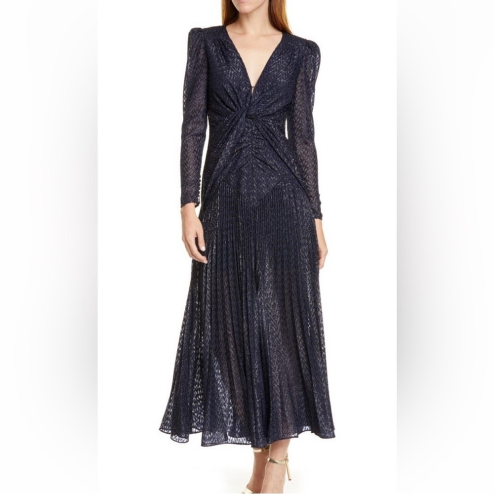 NWT Self Portrait Hand­ker­chief Dress Metallic Fil Coupe Long size 4
